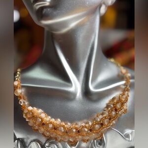 Handmade Necklace Hessonite Garnet and Brown Czech Glass Beads 16.5 inches